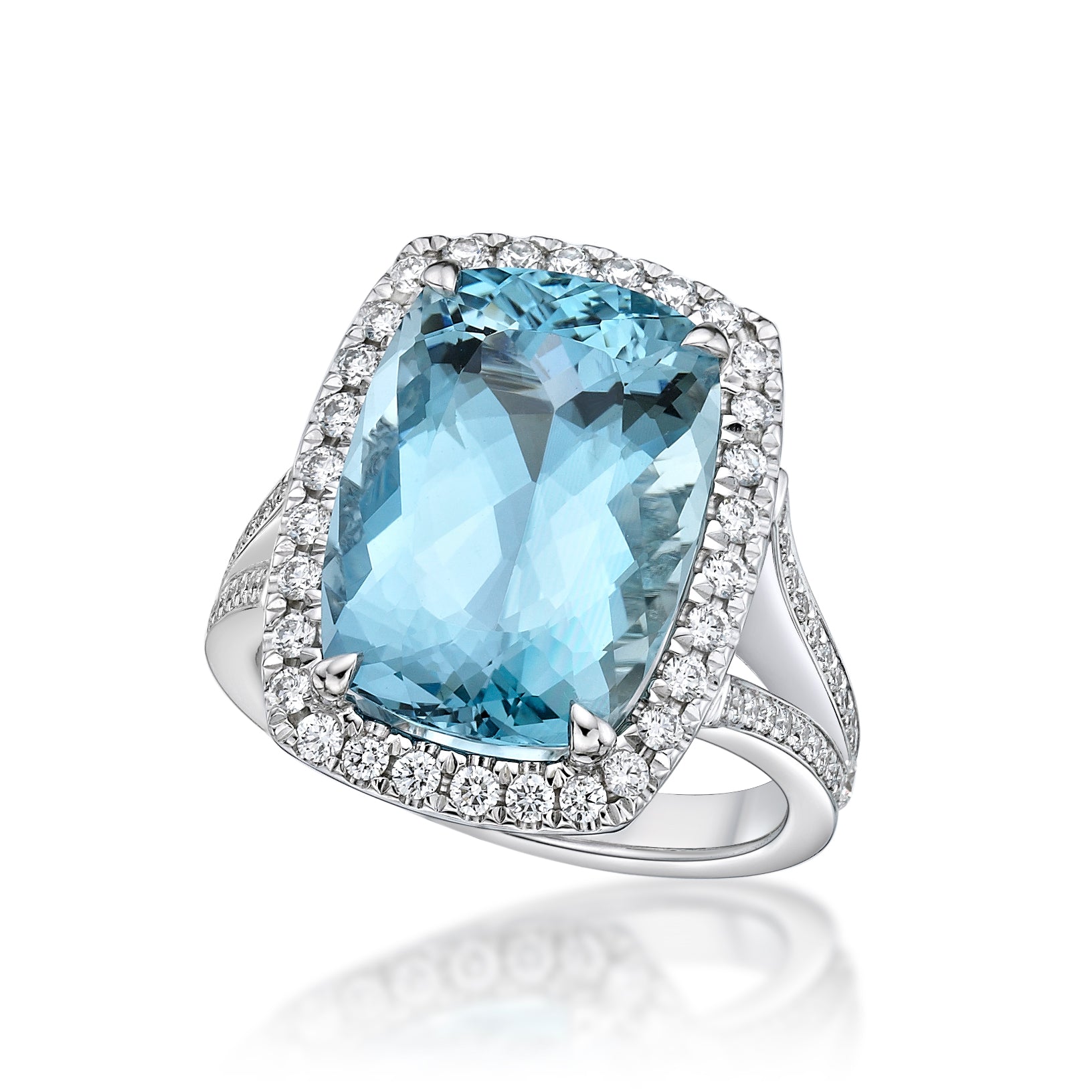 Buy Aquamarine Diamond Ring, Aquamarine Engagement Ring White Gold, Cushion  Aquamarine Halo Ring Online in India - Etsy
